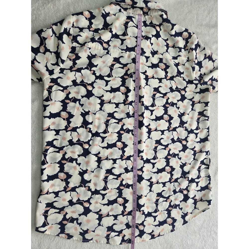 Skies Are Blue Womens Medium Floral Button Up Blouse Navy White Pink Long Sleeve - Picture 6 of 7